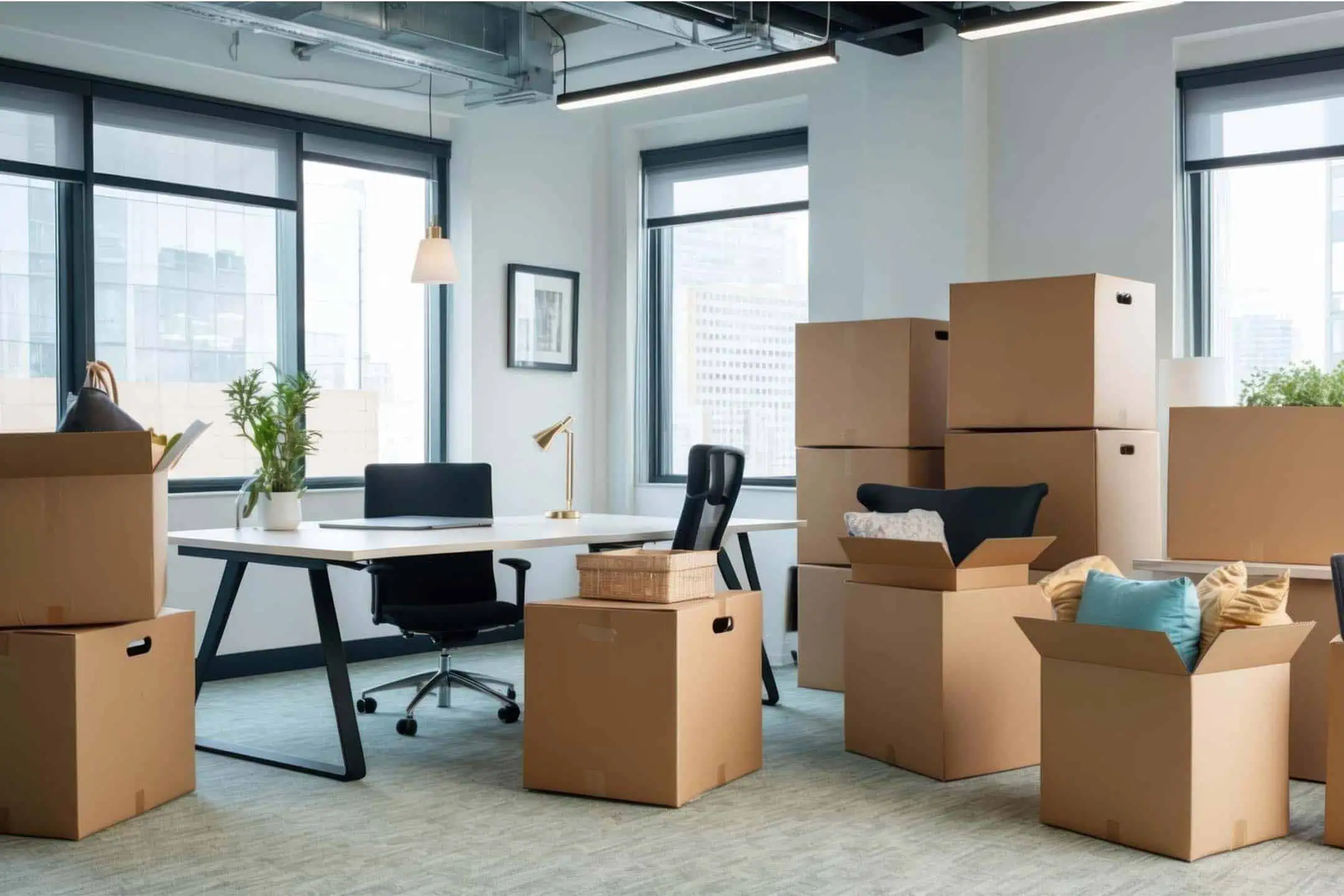 smooth-office-move Boxed-up desks and files ready for a business move across Rochford